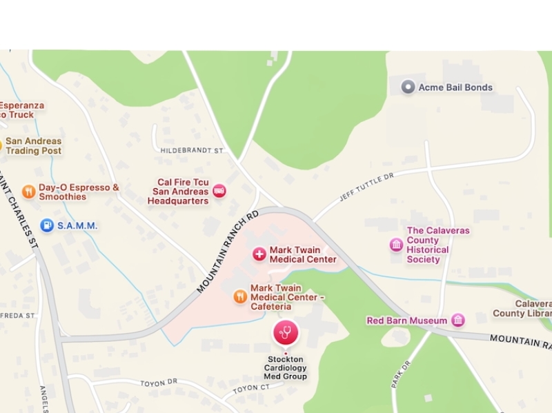 Image of a map showing the location of Stockton Cardiology San Andreas