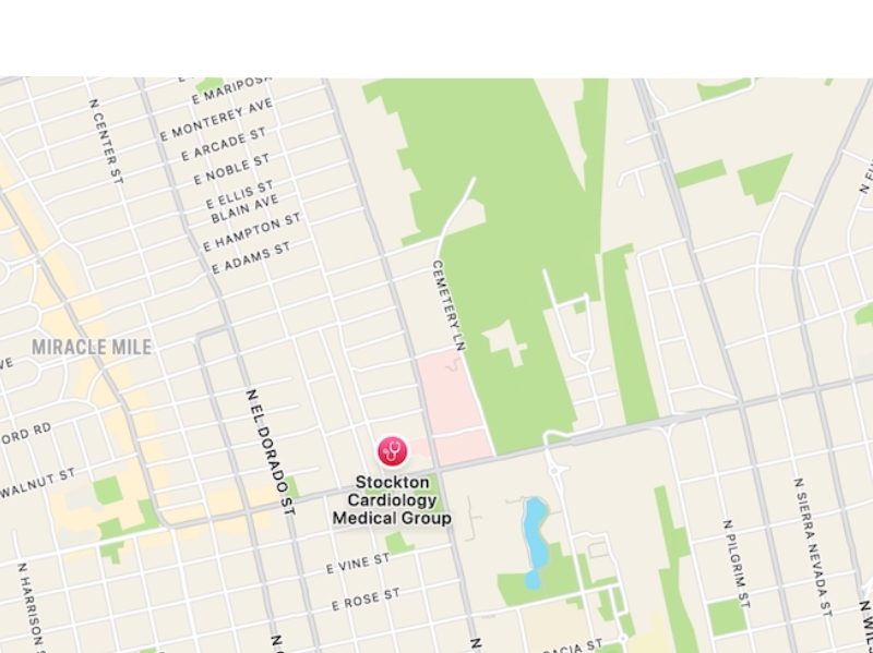 Image of a map showing the location of Stockton Cardiology in Stockton, CA